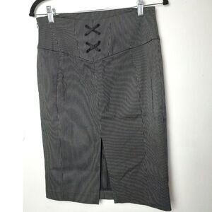Express Dark Grey and White Pinstripe Lace Up Back Corset Pencil Skirt Size 8